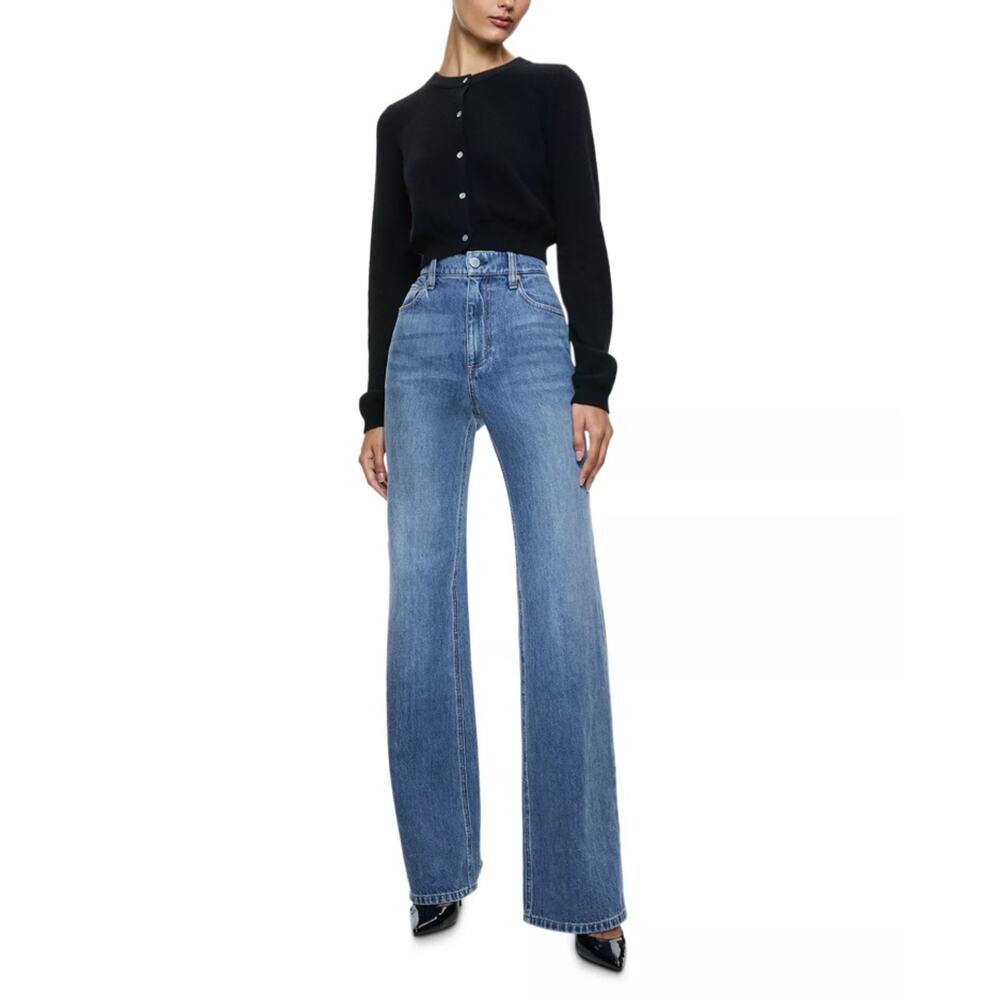 Alice and Olivia Women Avery Blue Denim Weezy High Rise Wide Leg Jeans Size 25 - Picture 3 of 14